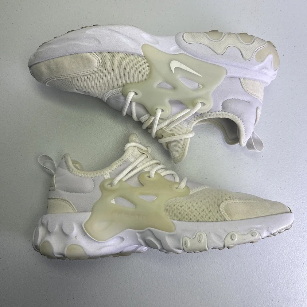 Nike React Presto GS Triple White Sneakers BQ4002-100 Size 6Y Womens 7.5